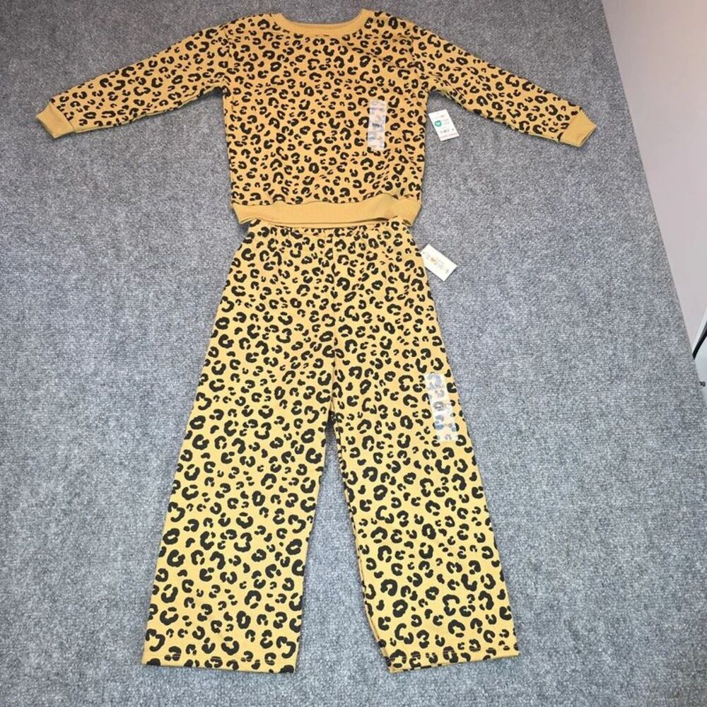 Girls Leopard Print Sweatshirt & Wide Leg Pants 2 Piece Set Size 5T